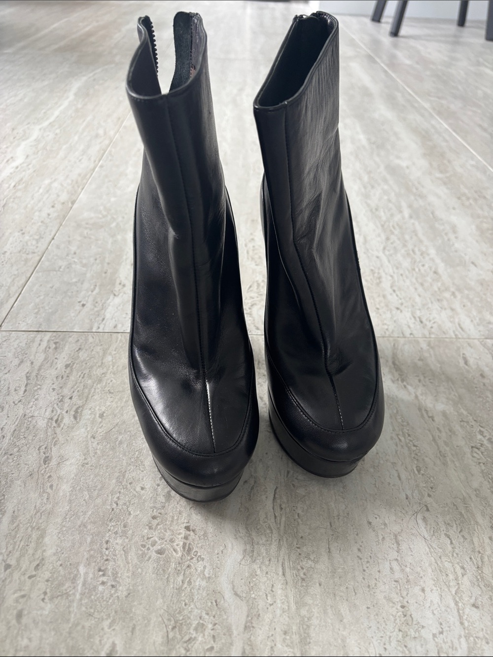 Marni Black Leather Platform Ankle Boots with High Block Heel - Picture 3 of 7